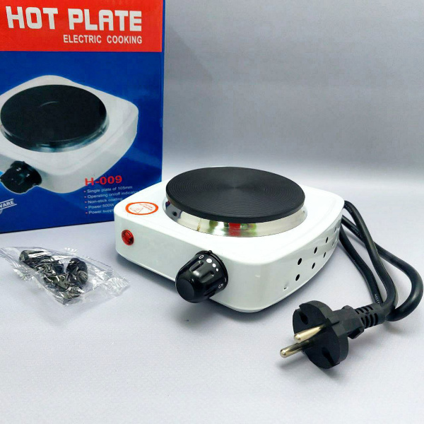 Электрическая настольная плита (одноконфорочная) HOT PLATE H-009 (220V, 500W, световой индикатор, 5 уровней мощности, чугунный диск 105мм), Белый цвет